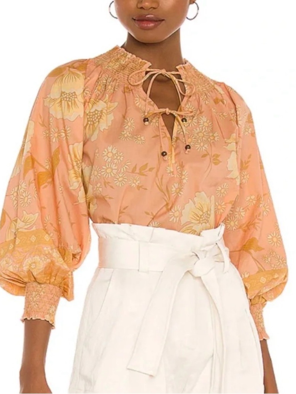 Spell and the Gypsy Sloan Smocked Neck Floral Peasant Top, sz XS